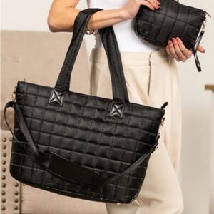 Elegant Black Quilted Tote Bag